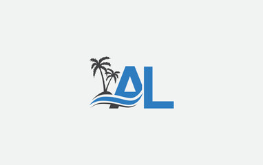 Water wave logo design and ocean beach palm tree vector download logo letters