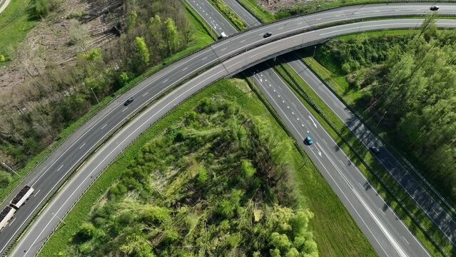 Traffic at a highway junction where the A6 and N50 highways cross in Flevoland near Emmeloord in The Netherlands.