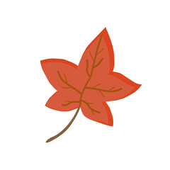 Orange maple leaf isolated on white background.  illustration. PNG clipart.