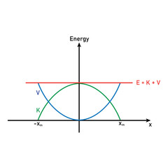 Parabolic plots of the potential energy and kinetic energy.