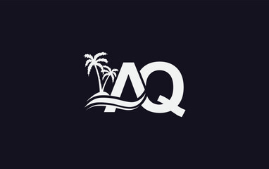 Water wave logo design and ocean beach palm tree vector download logo letters