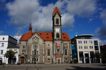 Savior Church at the Market Square, historic Evangelical temple in the Neo-Romanesque style. Tarnowskie Gory, Poland.