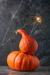 Pumpkins with sparkles. Fall Holidays celebration