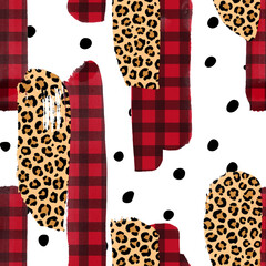 SEAMLESS PATTERN CHRISTMAS RED PLAID CHEETAH AND GOLD REPEATING PATTERN RASTER BACKGROUND