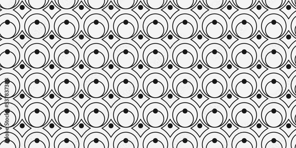 Poster circles and rhombuses on a white background. vector with small black dots and diamonds interspersed 