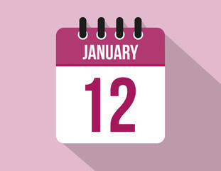 12 day January calendar. Calendar vector for January in pink color on light background