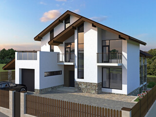 Modern residential building, 3d graphics of an architectural project.