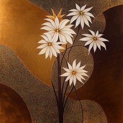 Floral design with texture and details, metallic effect. Digital painting.