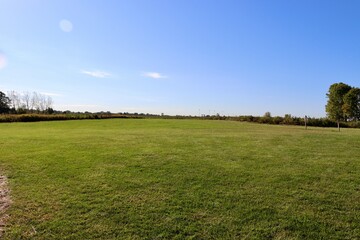 The green grass countryside field on a sunny day.