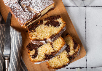 Homemade chocolate vanilla marble pound cake