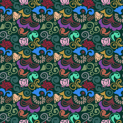 Floral decorative elegant seamless pattern with curls