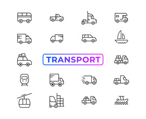 Transport, vehicle and delivery elements - minimal thin line web icon set. Outline icons collection. Simple vector illustration.