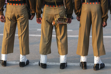 WAGAH BORDER, PUNJAB, INDIA: Indo-Pakistan border, detail of military trousers during a martial flag raising ceremony