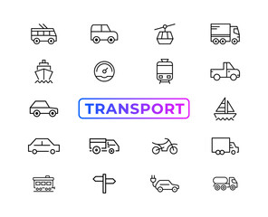 Transport, vehicle and delivery elements - minimal thin line web icon set. Outline icons collection. Simple vector illustration.