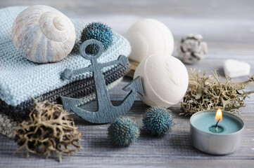 Bath bombs with dry sea plants in Scandinavian Style