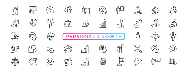 Vector set thin icons related to career progress, coaching, business people training, tutorship and professional consulting service. Mono line pictograms and infographics design elements - obrazy, fototapety, plakaty