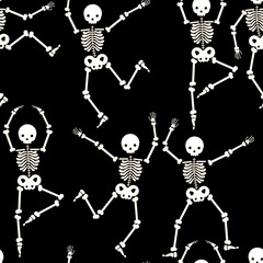 Fototapeta na wymiar Pattern with funny dancing skeletons for Halloween