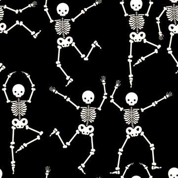 Pattern with funny dancing skeletons for Halloween