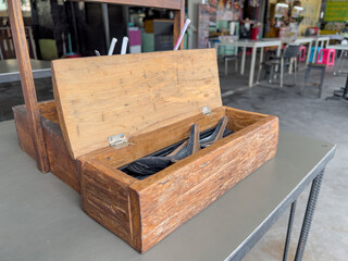 Thai Seasoning garnish Bunch garnish spice in old wood .Noodles garnish on the table with background.