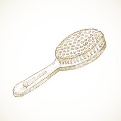 Cottagecore style rural hair brush. Hand Drawn Sketch Vector Illustration. Countryside Recreation and Picnic Comb Doodle Item Isolated