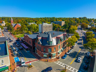 Winchester Center Historic District in fall on Main Street and Mt Vernon Street in town of...