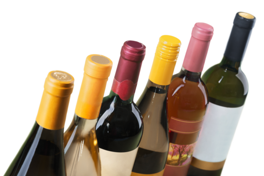 Set six bottles of wine isolated on white background