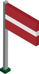 Latvia Flag on Flagpole in Isometric dimension.