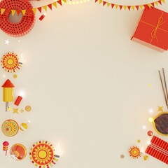 minimal scene, design for diwali festival product display podium, 3d render with fireworks in white background