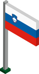 Slovenia Flag on Flagpole in Isometric dimension.