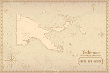 Fototapeta na wymiar Map of Papua New Guinea in the old style, brown graphics in retro fantasy style.