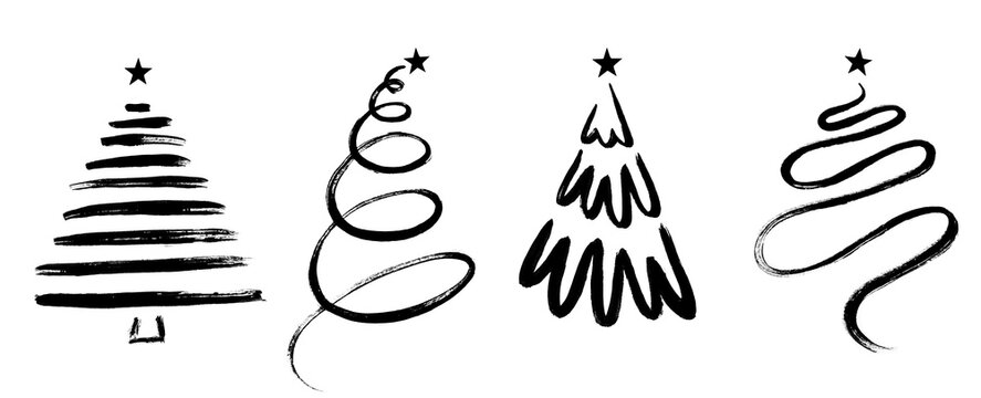 creative silhouette of four different Christmas trees on a white isolated background