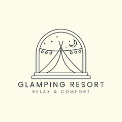 glamping with emblem line art vector logo template illustration design, camping, tent logo concept