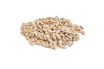 heap of peeled sunflower seeds isolated on white
