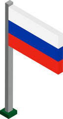 Russia Flag on Flagpole in Isometric dimension.