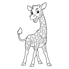 Little Giraffe Cartoon Animal Illustration BW