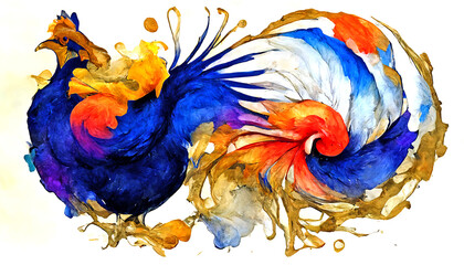 Obraz premium watercolor, abstract, bird, chicken, poultry