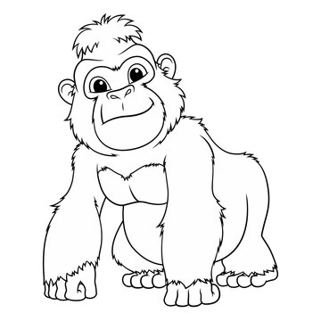 Little Gorilla Cartoon Animal Illustration BW