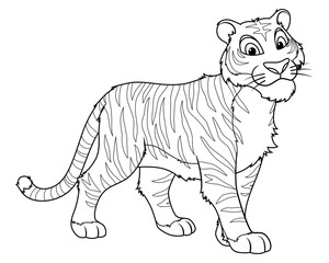 Tiger Cartoon Animal Illustration BW