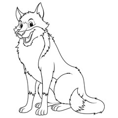 Wolf Cartoon Animal Illustration BW