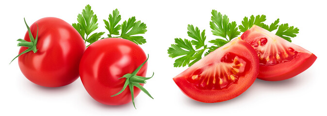 Tomato with parsley isolated on white background with full depth of field.