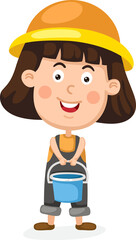 farmer girl holding bucket