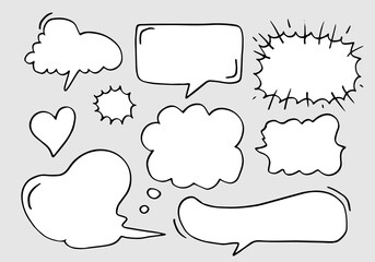 Set of hand drawn sketch Speech bubbles. Vector illustration