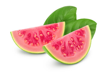 Guava fruit slices isolated on white background with full depth of field
