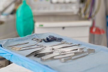 Hospital room with surgical tools