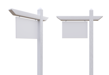 Transparent PNG 3D Rendering Set of Two Blank White Real Estate Signs. Download Either the Transparent Background or the Isolated on White JPEG File.