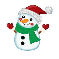 snowman with Santa hat on transparent background. Good for decoration card or do some craft.