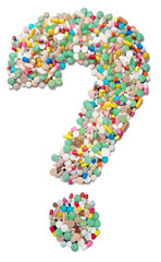 Colorful pills in question sign form isolated on white