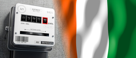 Ivory Coast - country flag and energy meter - 3D illustration