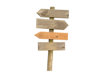wooden sign with opposite arrows isolated on transparent background