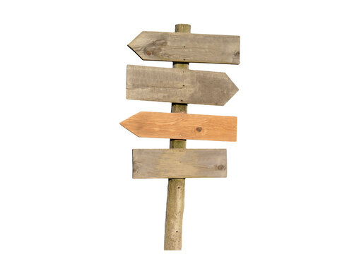 Wooden Sign With Opposite Arrows Isolated On Transparent Background